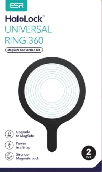 ESR for MagSafe Sticker 360, MagSafe Ring Magnet, 2 Pack Magnetic Ring, Universal Magnetic Wireless Charger Conversion Kit for iPhone 17/16/16e/15/14/13/12/11, Samsung Galaxy, Google Pixel 10, Black