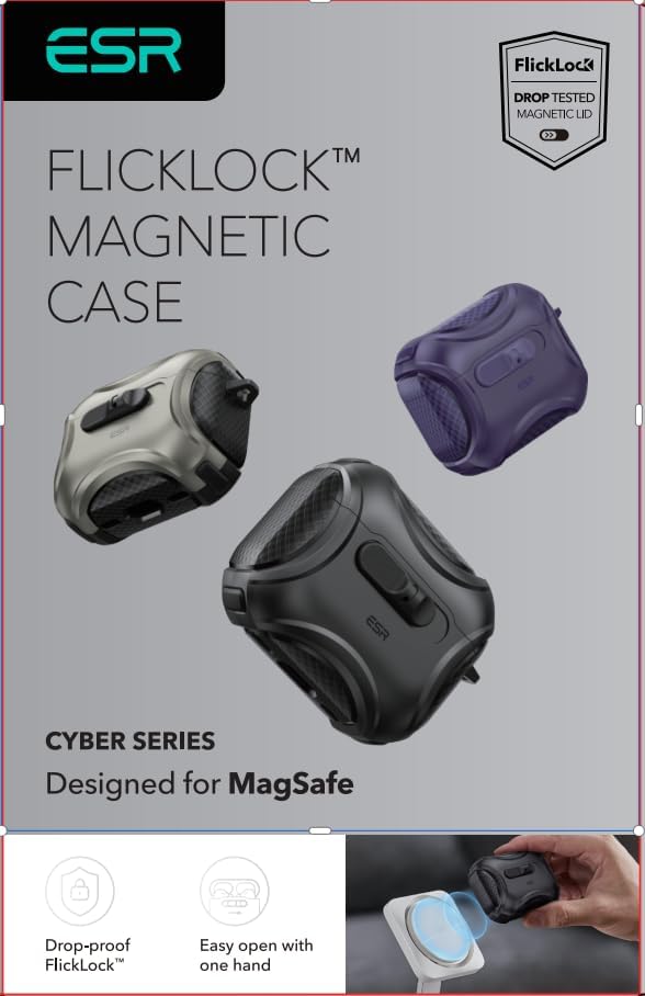 ESR for AirPods Pro 3 Case (2025), Compatible with Airpods Pro 3rd Generation Case (USB-C Cable), Effortless MagSafe, Drop-Proof Lock, Easy Open, Cyber Series, Black