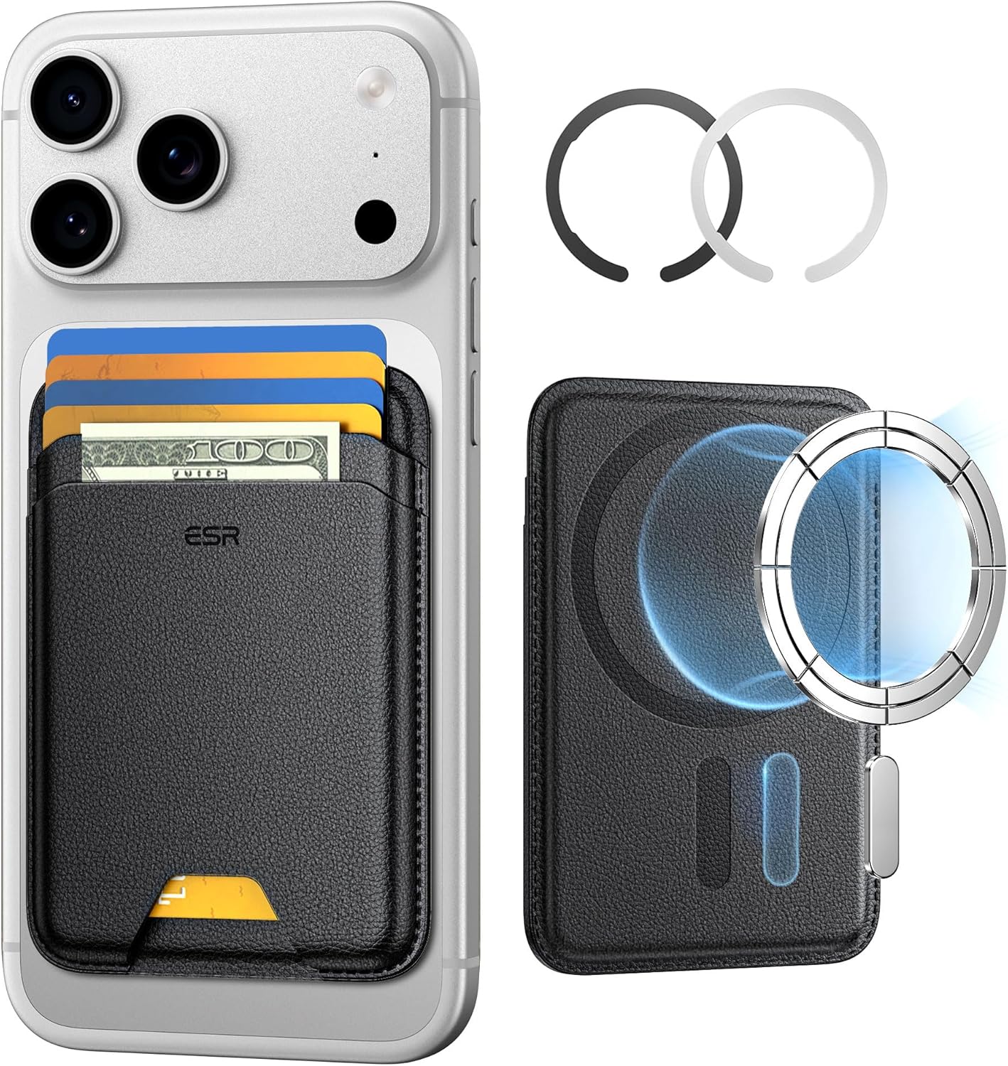 ESR for MagSafe Wallet, 5-Card Holder With RFID Blocking, MagSafe Sticker Included, Slim Magnetic Wallet for iPhone 17/16/15/14/13/12 Series and Selected Samsung Devices, Not for 13/12 Mini, Black