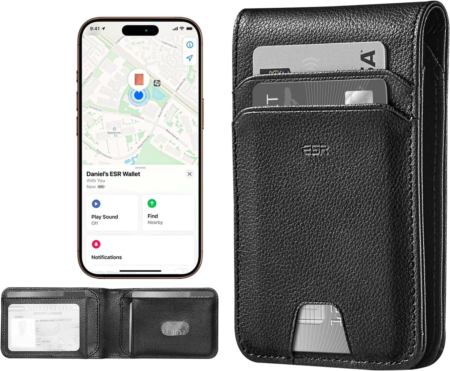 ESR Geo Wallet with Find My Functionality, RFID Blocking, Holds up to 11 Cards, Slim and Smart Wallet for Men, Replacement for AirTag Wallet Tracker(iOS Only, Not for Magsafe), Twillingt Black
