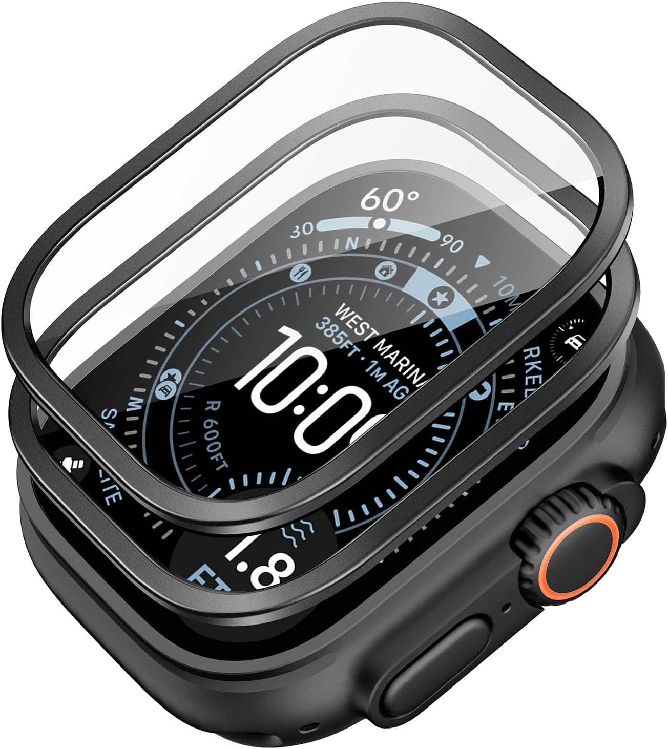 ESR Armorite Screen Protector for Apple Watch Ultra 3 2025 /Ultra 2 /Ultra (49 mm), Military Grade Protection, Tempered Glass Film with Aluminum Alloy Frame, Anti-Scratch, 2 Pack, Black