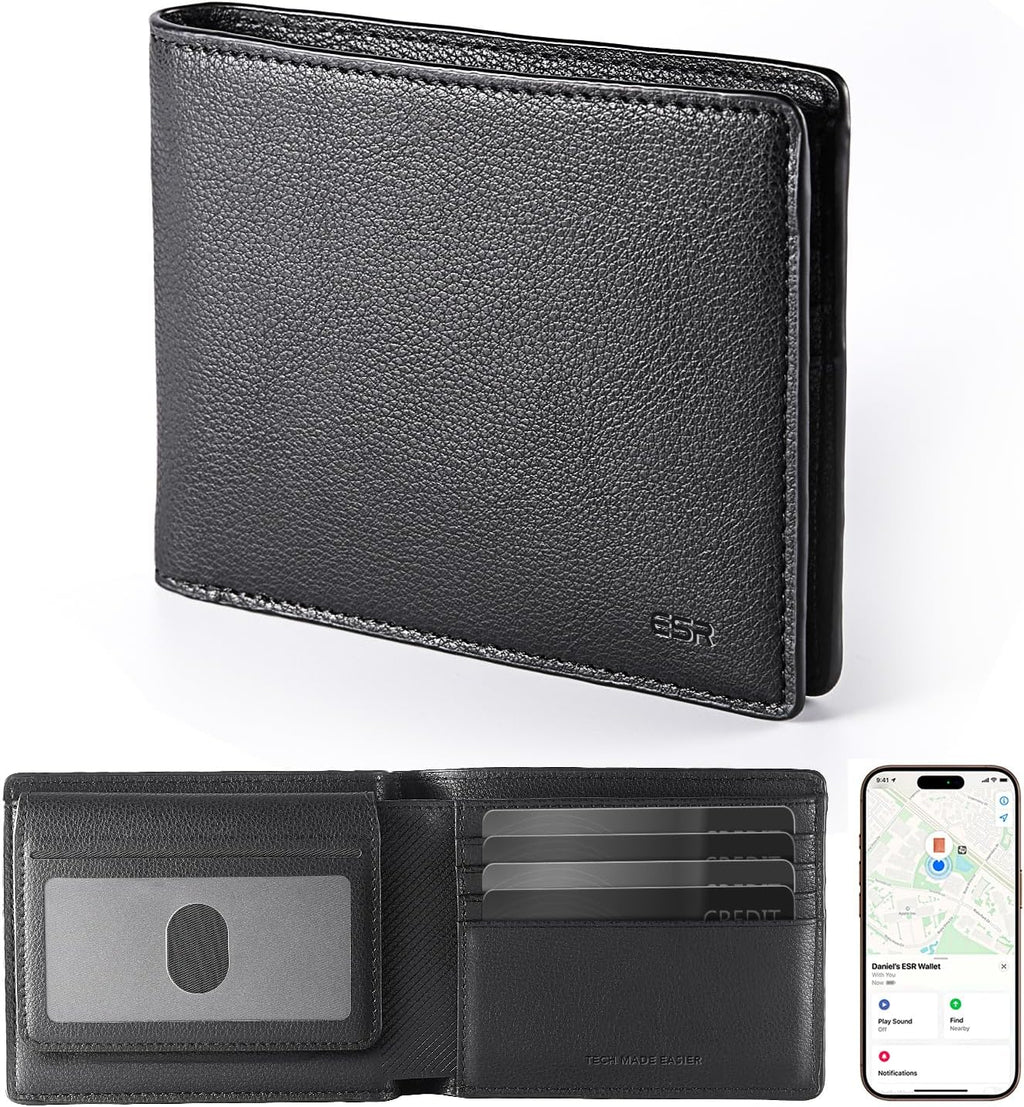 ESR Geo Wallet with Find My, RFID Blocking, Wallet for Men, Wallet Tracker(iOS 14.5 Above Only), Holds 9 Cards and 15 Bills, Replacement for AirTag Wallet, Slim Bifold Card Holder, Twillingt Black