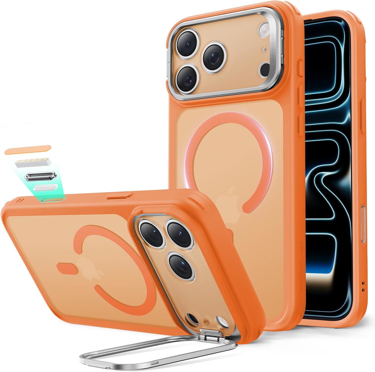 ESR for iPhone 17 Pro Max Case with Stand, Camera Control Cover Compatible with MagSafe, Military-Grade Drop Protection Magnetic Phone Case, Scratch-Resistant Back Cover,Frosted Orange