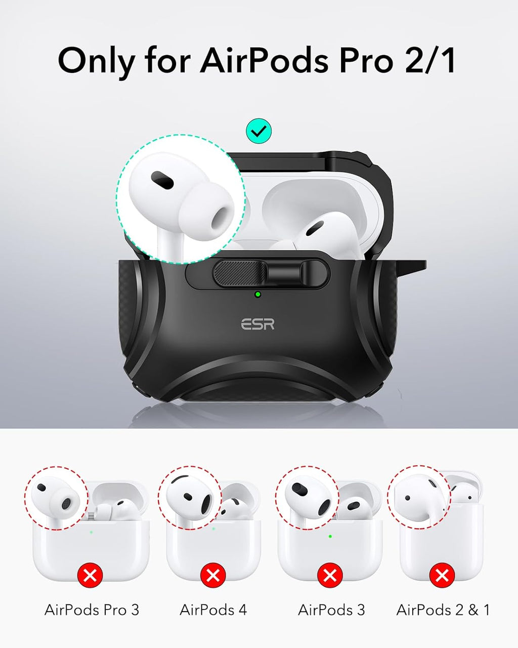 ESR for AirPods Pro 2 Case (2023/2022/2019, 2nd/1st Gen), Compatible with AirPods Pro 2nd Generation (USB-C/Lightning Cable), Effortless MagSafe, Drop-Proof Lock, Easy Open, Cyber Series, Black