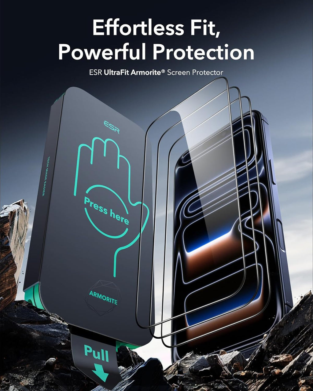 ESR 3 Pack 9H+ Glass for iPhone 17 Pro Max Screen Protector, [Military-Grade Shatterproof], with AR Anti-Reflective Technology, Armorite Ultra-Tough Tempered Glass with Ultra Fit Tray