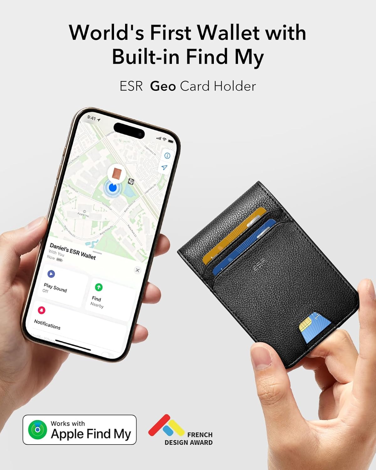 ESR Geo Wallet with Find My Functionality, RFID Blocking, Holds up to 11 Cards, Slim and Smart Wallet for Men, Replacement for AirTag Wallet Tracker(iOS Only, Not for Magsafe), Twillingt Black