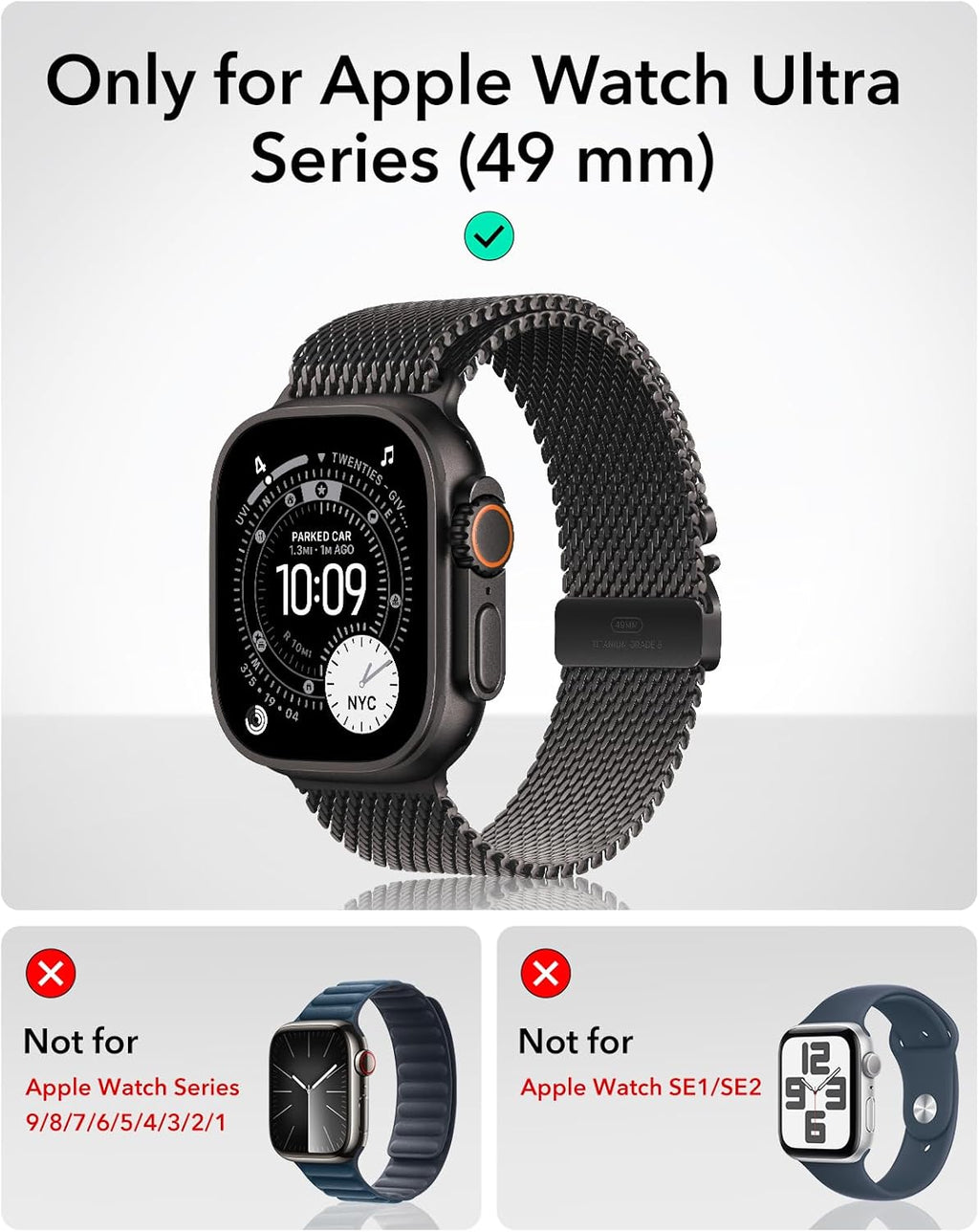 ESR Armorite Screen Protector for Apple Watch Ultra 3 2025 /Ultra 2 /Ultra (49 mm), Military Grade Protection, Tempered Glass Film with Aluminum Alloy Frame, Anti-Scratch, 2 Pack, Black