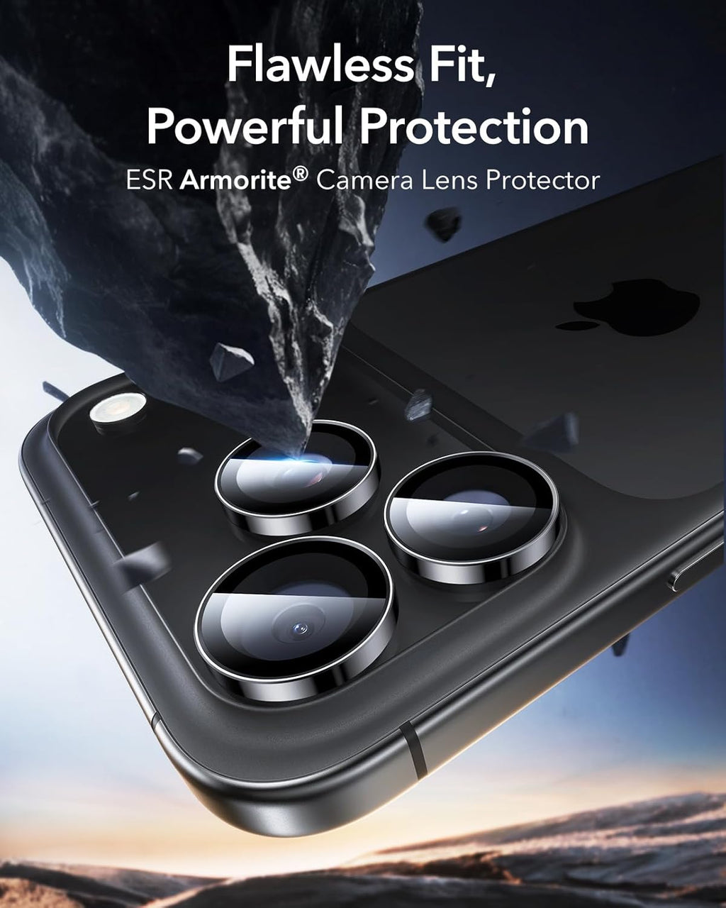 ESR Camera Lens Protector for iPhone 17 Pro Max/17 Pro/16 Pro Max/16 Pro/15 Pro Max/15 Pro/14 Pro Max/14 Pro, Ultra-tough HD Individual Lens Protectors, Ultra-thin Tempered Glass, 1 Pack, Black