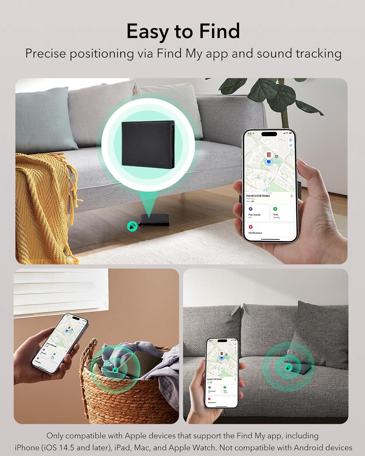 ESR Geo Wallet with Find My Functionality, RFID Blocking, Holds up to 11 Cards, Slim and Smart Wallet for Men, Replacement for AirTag Wallet Tracker(iOS Only, Not for Magsafe), Twillingt Black