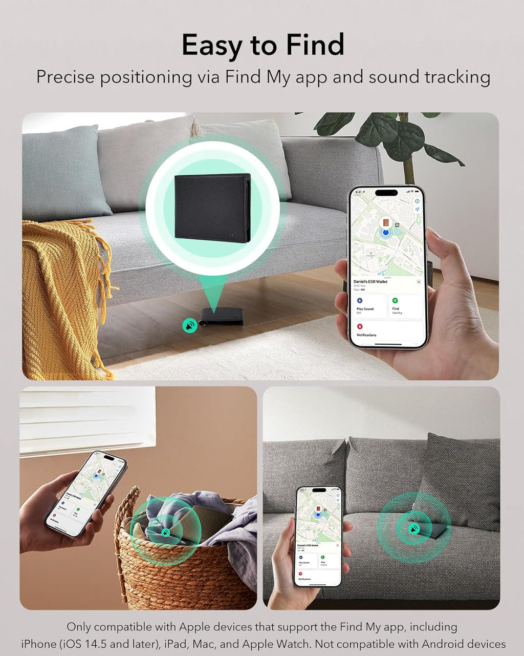 ESR Geo Wallet with Find My, RFID Blocking, Wallet for Men, Wallet Tracker(iOS 14.5 Above Only), Holds 9 Cards and 15 Bills, Replacement for AirTag Wallet, Slim Bifold Card Holder, Twillingt Black