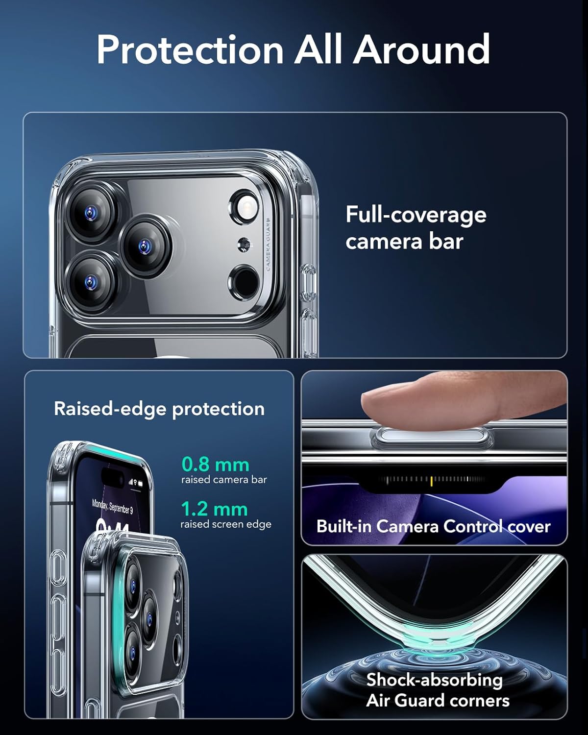 ESR for iPhone 17 Pro Max Case, Camera Control, Compatible with MagSafe, Shockproof Military-Grade Protection, Magnetic Phone Case for iPhone 17 Pro Max, Classic Hybrid Case, Clear