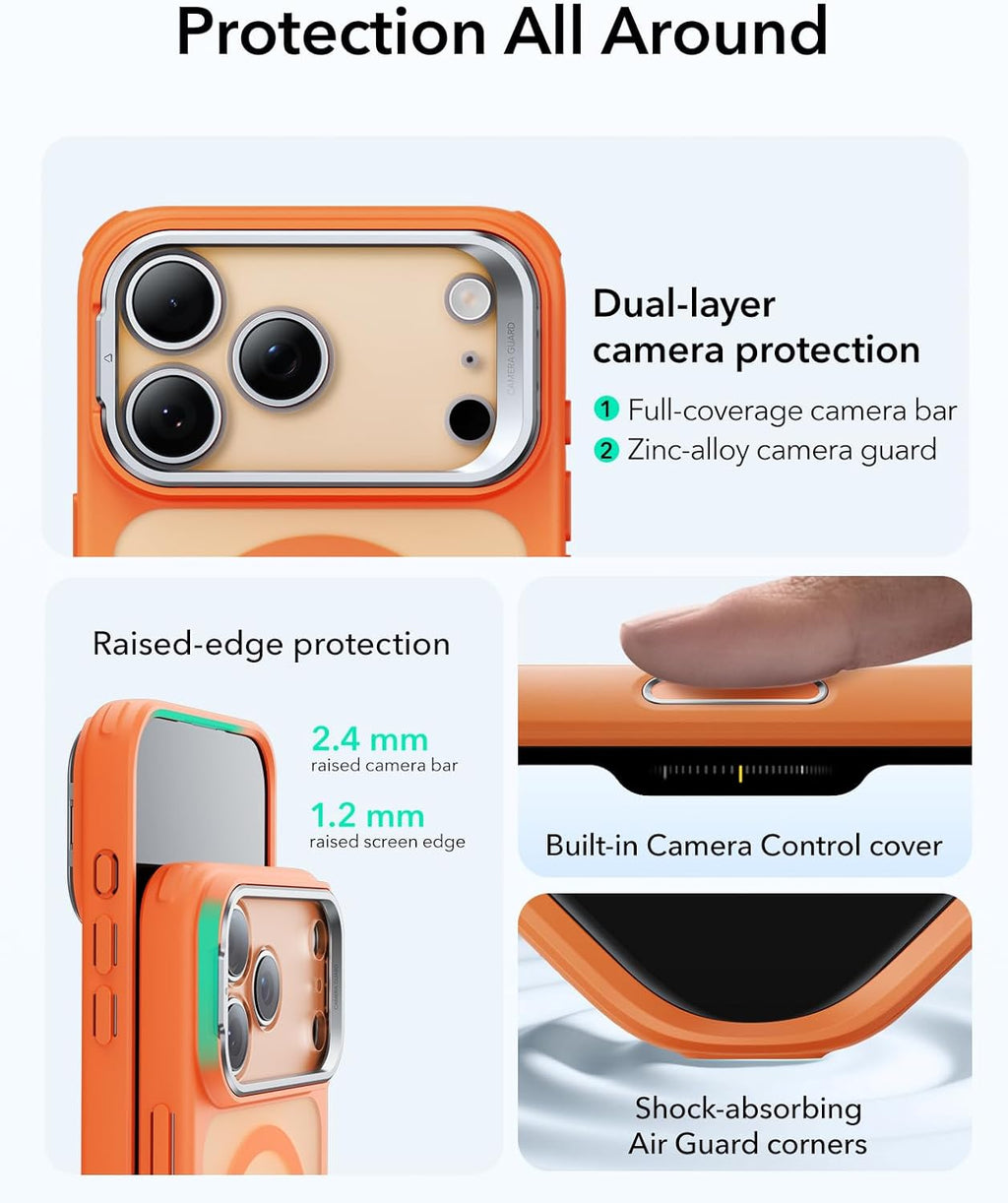 ESR for iPhone 17 Pro Max Case with Stand, Camera Control Cover Compatible with MagSafe, Military-Grade Drop Protection Magnetic Phone Case, Scratch-Resistant Back Cover,Frosted Orange