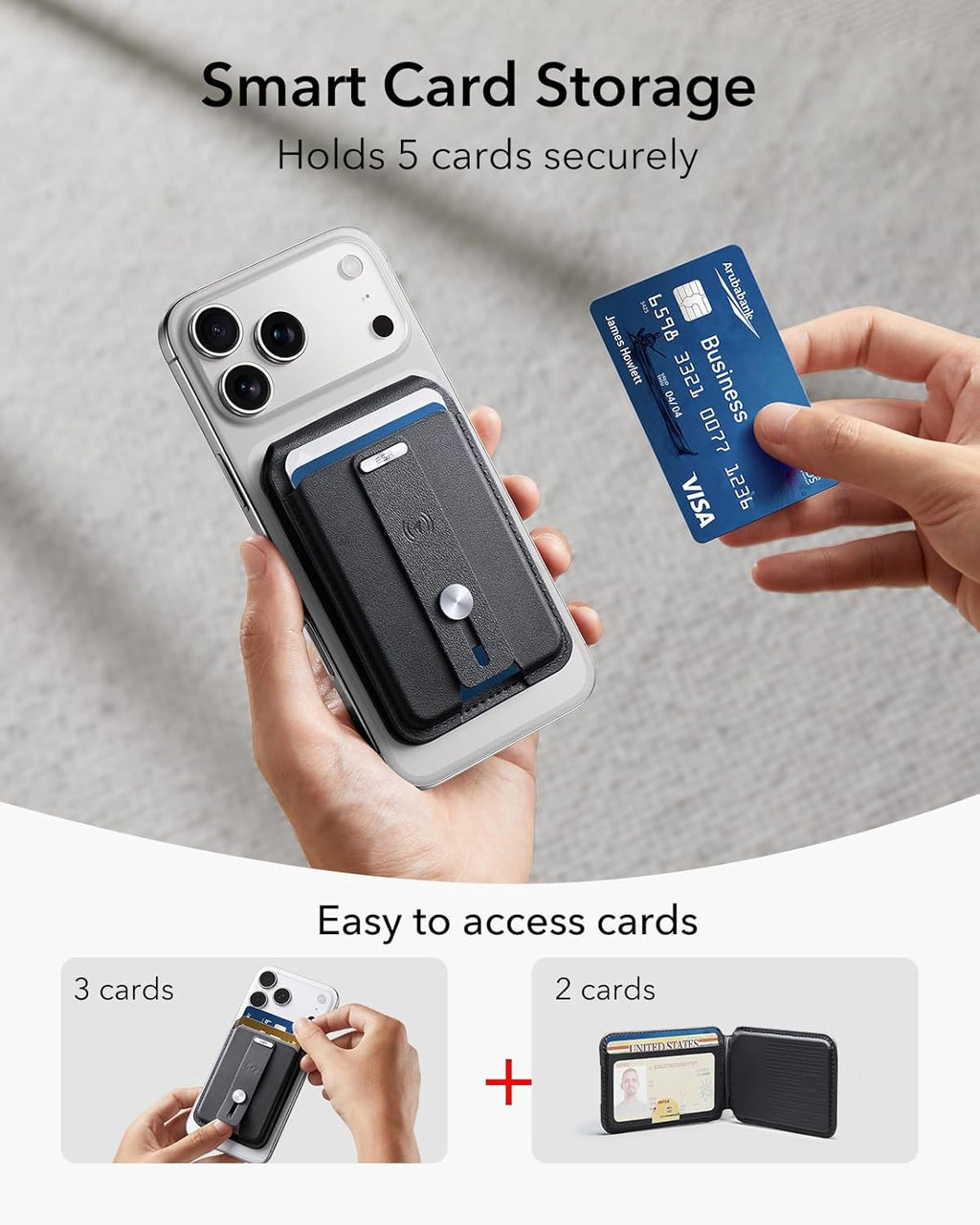 ESR Geo for Magsafe Wallet with Full Find My Functionality,5 Card-Holder, RFID Blocking, Magnetic Wallet for iPhone 17/16/15/14/13/12 Series, with Adjustable Stand, Black