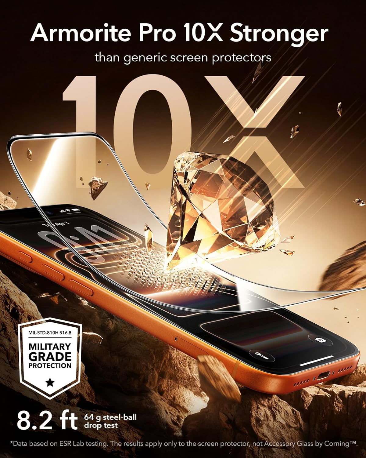 ESR Accessory Glass by Corning™ 3 Pack 9H+ Glass for iPhone 17 Pro Max Screen Protector, with AR Anti-Reflective Technology, Military Grade Shatterproof & Durable with UltraFit Tray