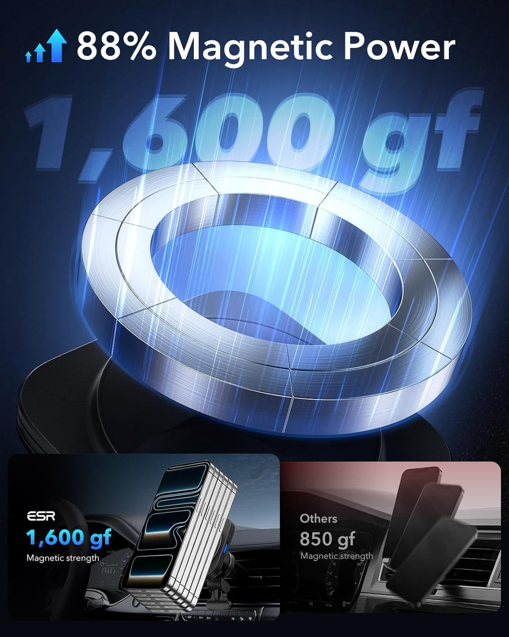 ESR for MagSafe Car Mount Charger,15W Magnetic Wireless Car Charger, for MagSafe Car Charging, Air Vent Dashboard Phone Holder Mount for iPhone Air 17 Pro Max 16 15 14 13 12, Galaxy S25, Fast Charging