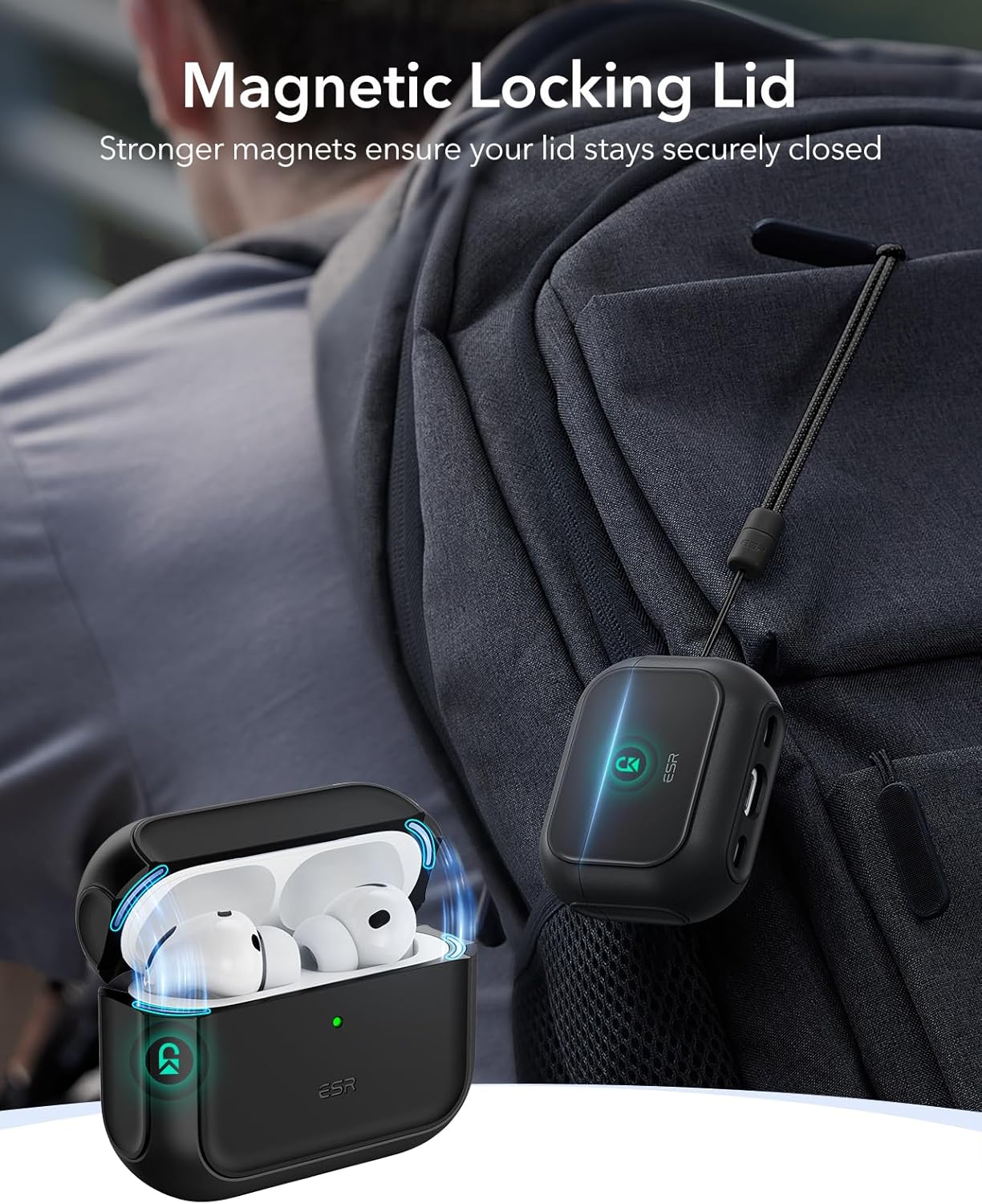 ESR for AirPods Pro 3 Case, Compatible with AirPods Pro 3rd Generation Case (2025), Compatible with MagSafe, Full Drop Protection Cover with Lanyard, Black