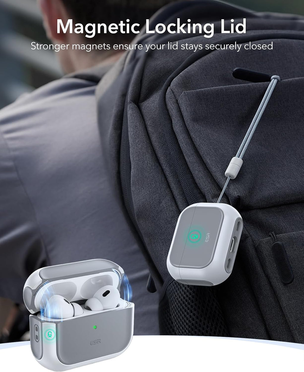 ESR for AirPods Pro 2 Case, Compatible with Airpods Pro Case 2nd / 1st Generation (2023/2022/2019), Compatible with MagSafe, Full Drop Protection Cover with Lanyard, White