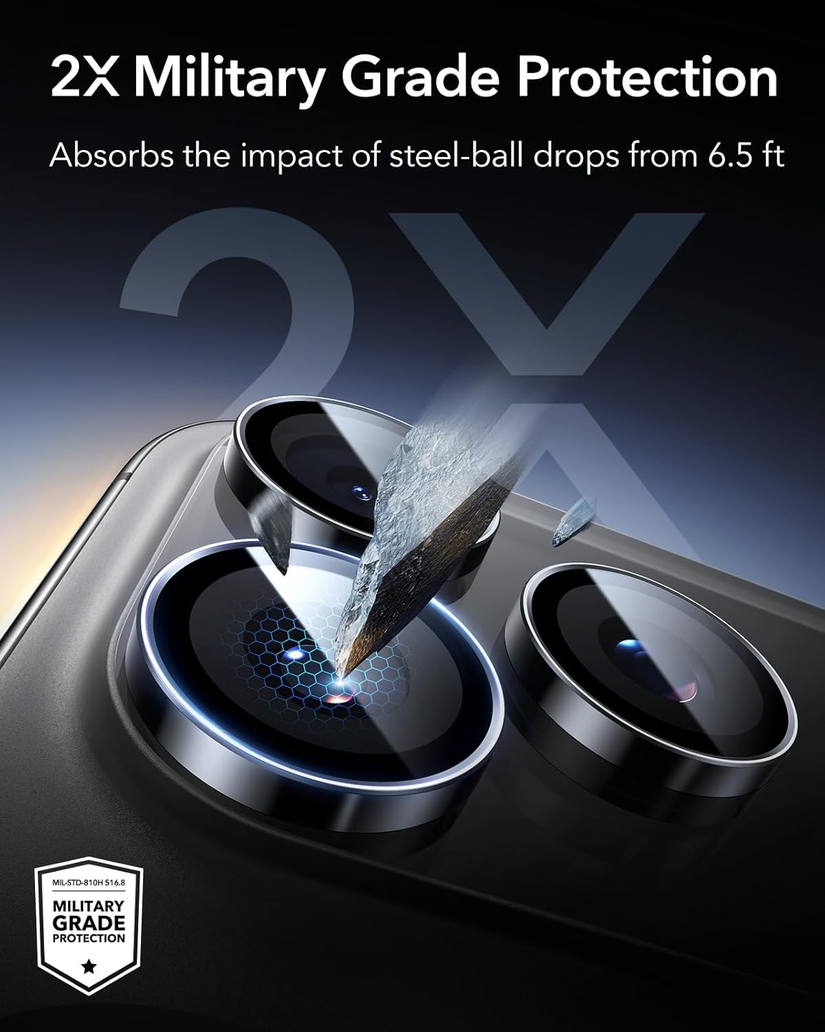 ESR Camera Lens Protector for iPhone 17 Pro Max/17 Pro/16 Pro Max/16 Pro/15 Pro Max/15 Pro/14 Pro Max/14 Pro, Ultra-tough HD Individual Lens Protectors, Ultra-thin Tempered Glass, 1 Pack, Black