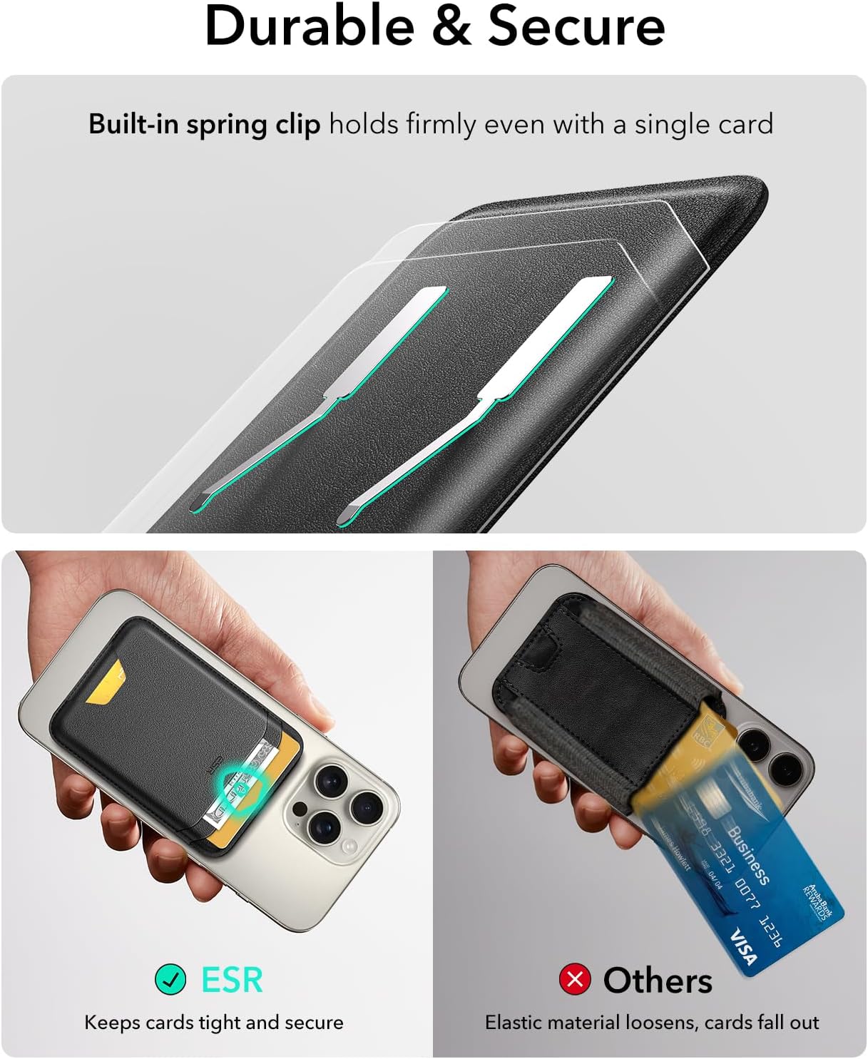 ESR for MagSafe Wallet, 5-Card Holder With RFID Blocking, MagSafe Sticker Included, Slim Magnetic Wallet for iPhone 17/16/15/14/13/12 Series and Selected Samsung Devices, Not for 13/12 Mini, Black