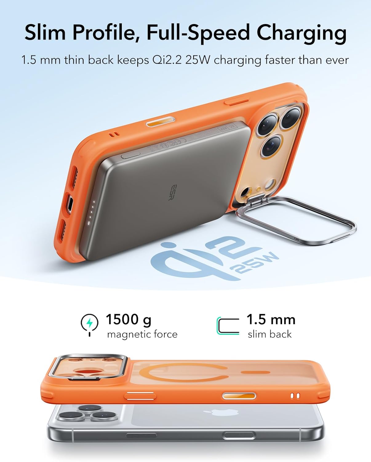 ESR for iPhone 17 Pro Max Case with Stand, Camera Control Cover Compatible with MagSafe, Military-Grade Drop Protection Magnetic Phone Case, Scratch-Resistant Back Cover,Frosted Orange