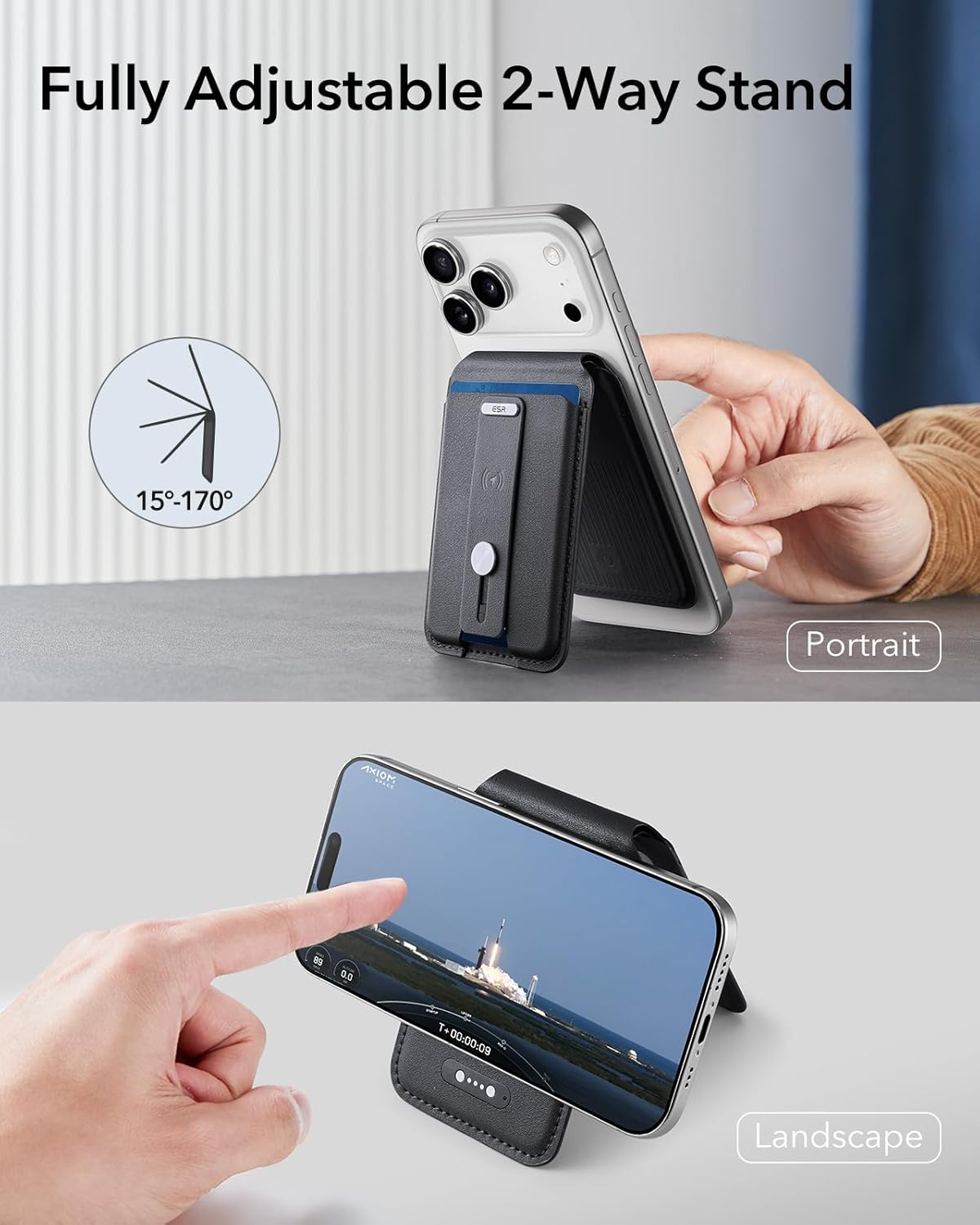 ESR Geo for Magsafe Wallet with Full Find My Functionality,5 Card-Holder, RFID Blocking, Magnetic Wallet for iPhone 17/16/15/14/13/12 Series, with Adjustable Stand, Black