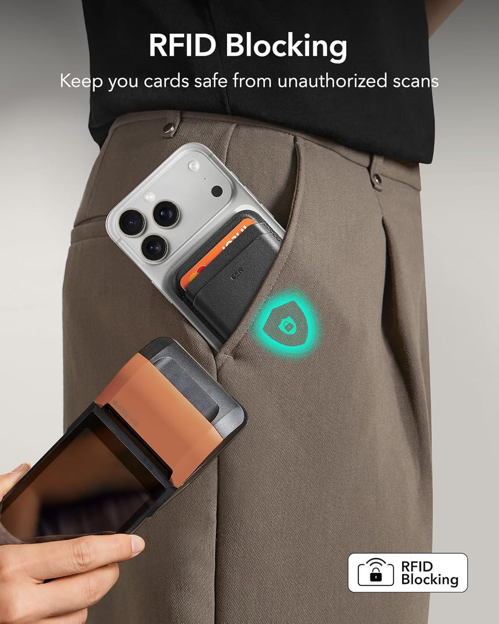 ESR for MagSafe Wallet, 5-Card Holder With RFID Blocking, MagSafe Sticker Included, Slim Magnetic Wallet for iPhone 17/16/15/14/13/12 Series and Selected Samsung Devices, Not for 13/12 Mini, Black