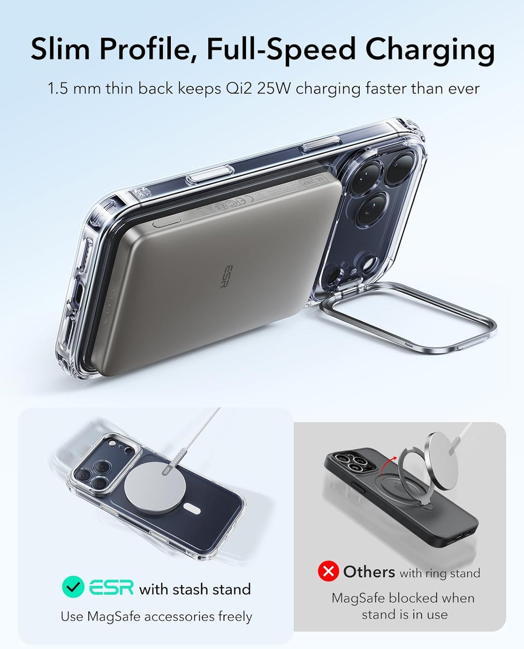 ESR for iPhone 17 Pro Max Case with Stash Stand, Camera Control Cover Compatible with MagSafe, Military-Grade Drop Protection Phone Case for iPhone 17 Pro Max, Scratch-Resistant Back Cover, Clear