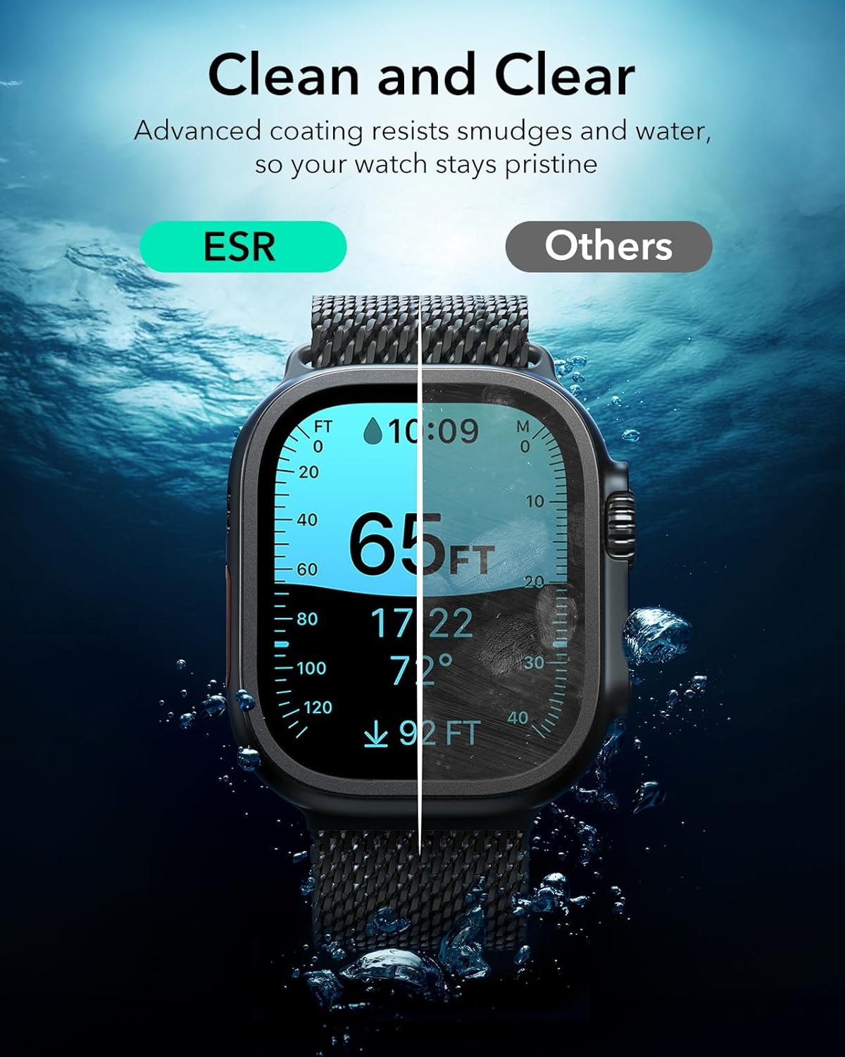 ESR Armorite Screen Protector for Apple Watch Ultra 3 2025 /Ultra 2 /Ultra (49 mm), Military Grade Protection, Tempered Glass Film with Aluminum Alloy Frame, Anti-Scratch, 2 Pack, Black