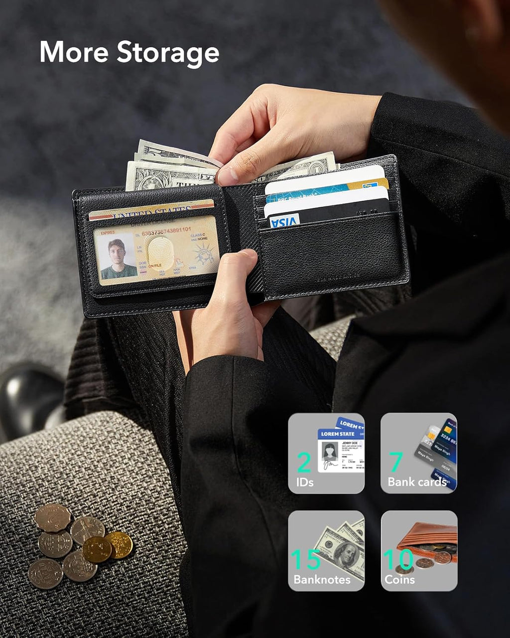 ESR Geo Wallet with Find My, RFID Blocking, Wallet for Men, Wallet Tracker(iOS 14.5 Above Only), Holds 9 Cards and 15 Bills, Replacement for AirTag Wallet, Slim Bifold Card Holder, Twillingt Black