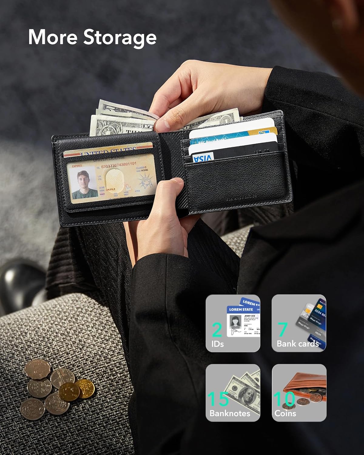 ESR Geo Wallet with Find My, RFID Blocking, Wallet for Men, Wallet Tracker(iOS 14.5 Above Only), Holds 9 Cards and 15 Bills, Replacement for AirTag Wallet, Slim Bifold Card Holder, Twillingt Black