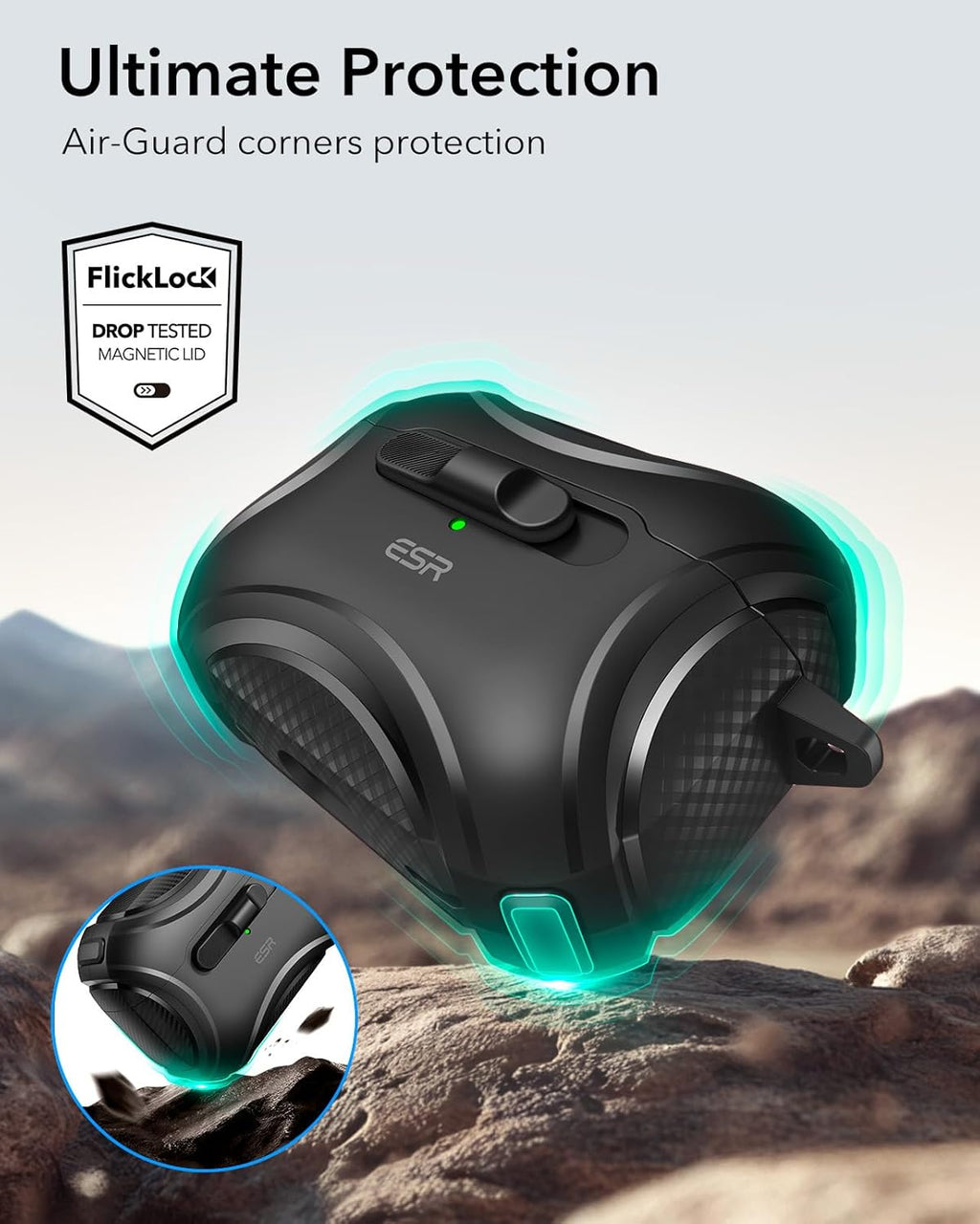 ESR for AirPods Pro 2 Case (2023/2022/2019, 2nd/1st Gen), Compatible with AirPods Pro 2nd Generation (USB-C/Lightning Cable), Effortless MagSafe, Drop-Proof Lock, Easy Open, Cyber Series, Black