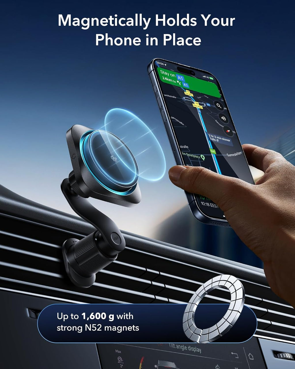 ESR OmniLock Qi2.2 Certified 25W MagSafe Car Mount Charger with CryoBoost, Phone Cooling MagSafe Car Charger, 360° Rotatable, Air Vent Magnetic Car Phone Holder for iPhone 17/16 with iOS 26, Black