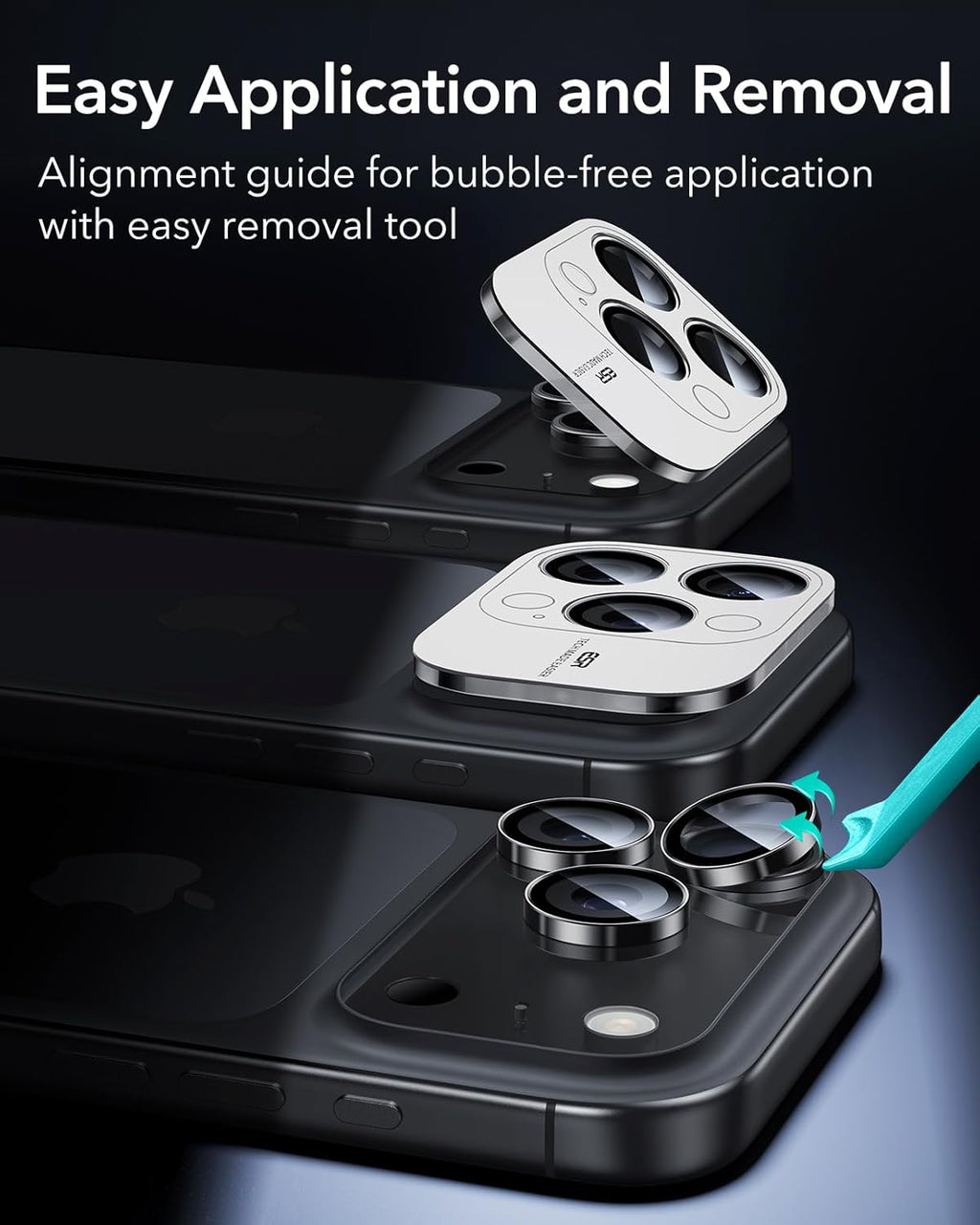 ESR Camera Lens Protector for iPhone 17 Pro Max/17 Pro/16 Pro Max/16 Pro/15 Pro Max/15 Pro/14 Pro Max/14 Pro, Ultra-tough HD Individual Lens Protectors, Ultra-thin Tempered Glass, 1 Pack, Black