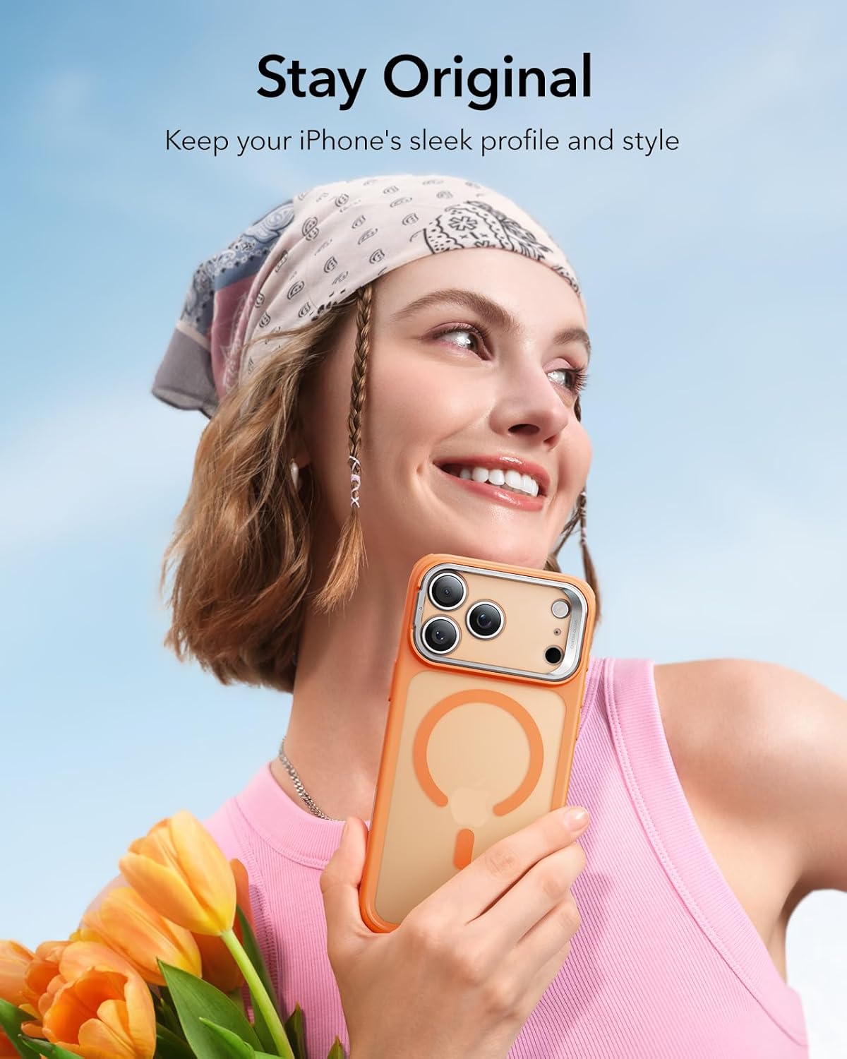 ESR for iPhone 17 Pro Max Case with Stand, Camera Control Cover Compatible with MagSafe, Military-Grade Drop Protection Magnetic Phone Case, Scratch-Resistant Back Cover,Frosted Orange