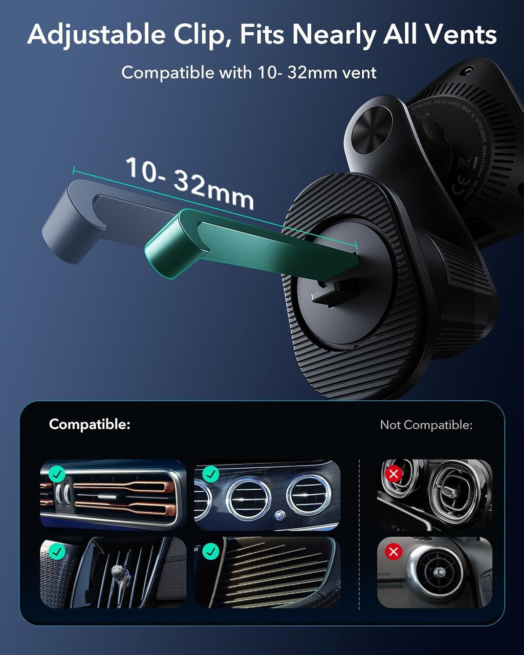 ESR OmniLock Qi2.2 Certified 25W MagSafe Car Mount Charger with CryoBoost, Phone Cooling MagSafe Car Charger, 360° Rotatable, Air Vent Magnetic Car Phone Holder for iPhone 17/16 with iOS 26, Black