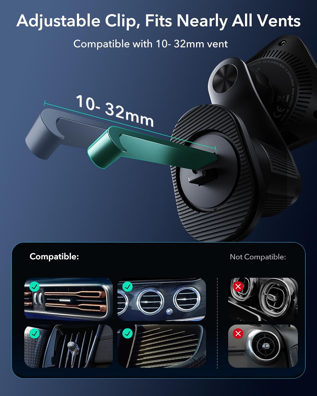 ESR OmniLock Qi2.2 Certified 25W MagSafe Car Mount Charger with CryoBoost, Phone Cooling MagSafe Car Charger, 360° Rotatable, Air Vent Magnetic Car Phone Holder for iPhone 17/16 with iOS 26, Black