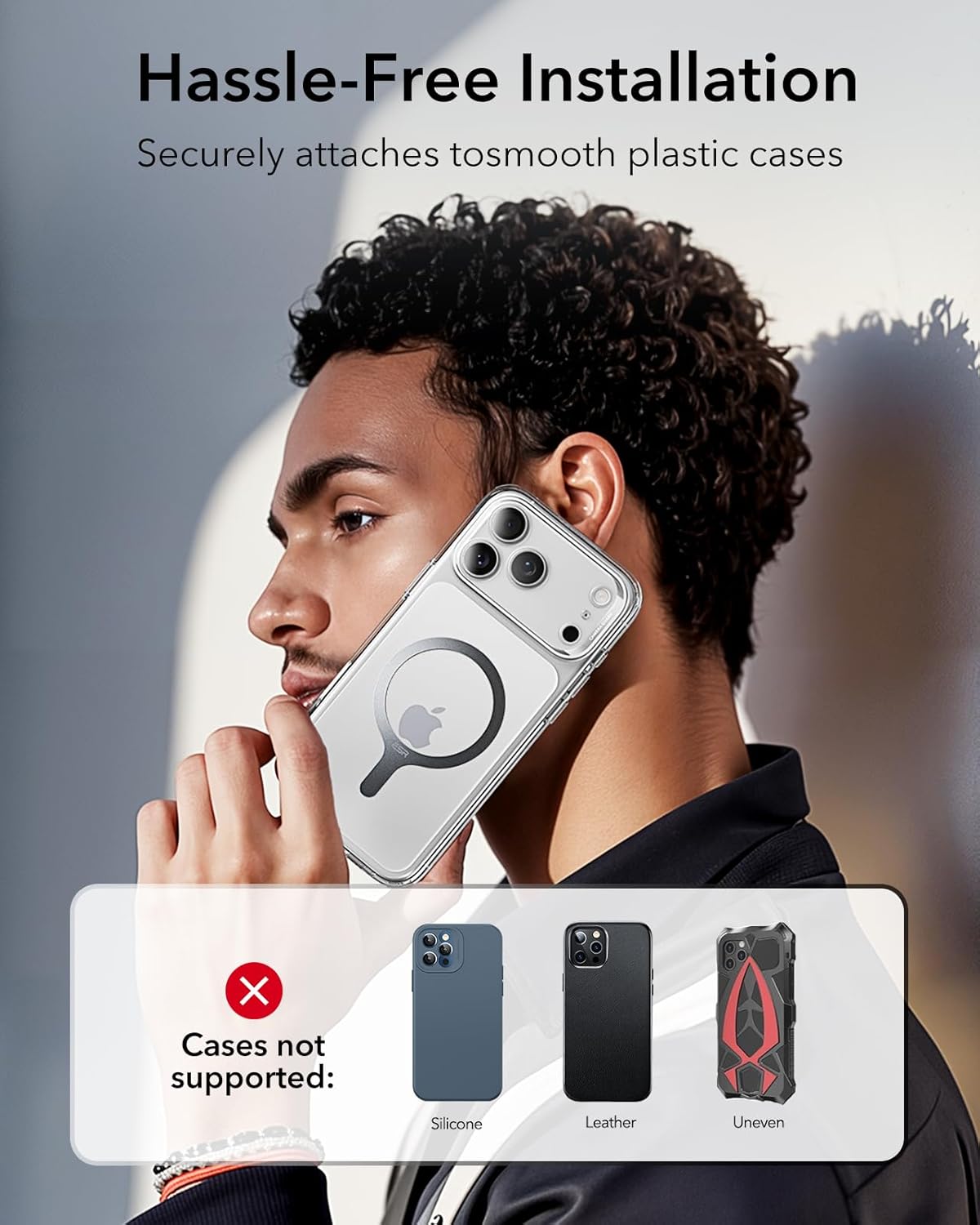 ESR for MagSafe Sticker 360, MagSafe Ring Magnet, 2 Pack Magnetic Ring, Universal Magnetic Wireless Charger Conversion Kit for iPhone 17/16/16e/15/14/13/12/11, Samsung Galaxy, Google Pixel 10, Black