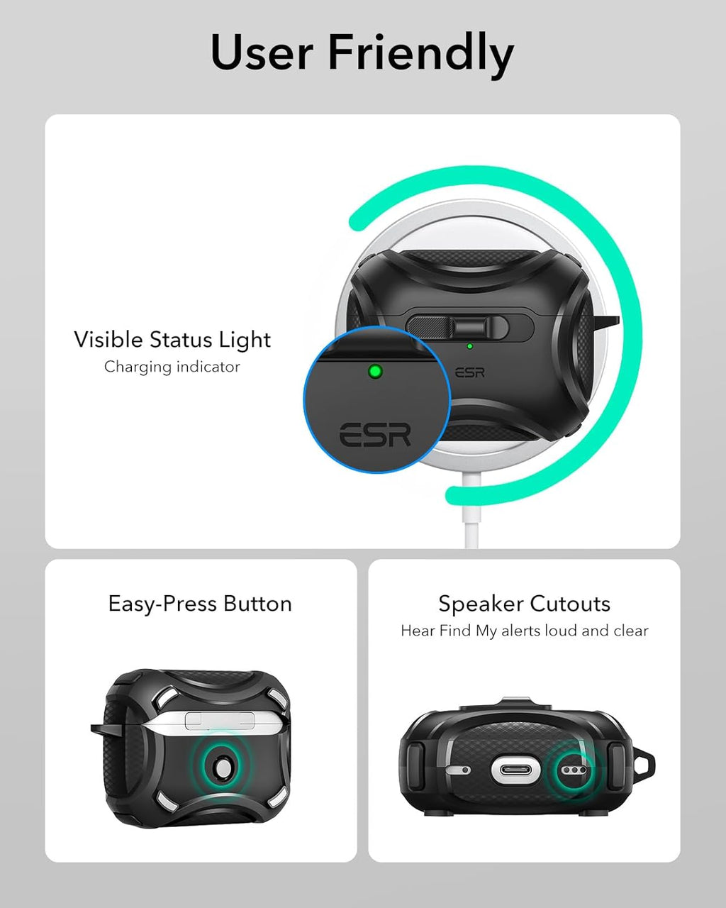 ESR for AirPods Pro 2 Case (2023/2022/2019, 2nd/1st Gen), Compatible with AirPods Pro 2nd Generation (USB-C/Lightning Cable), Effortless MagSafe, Drop-Proof Lock, Easy Open, Cyber Series, Black