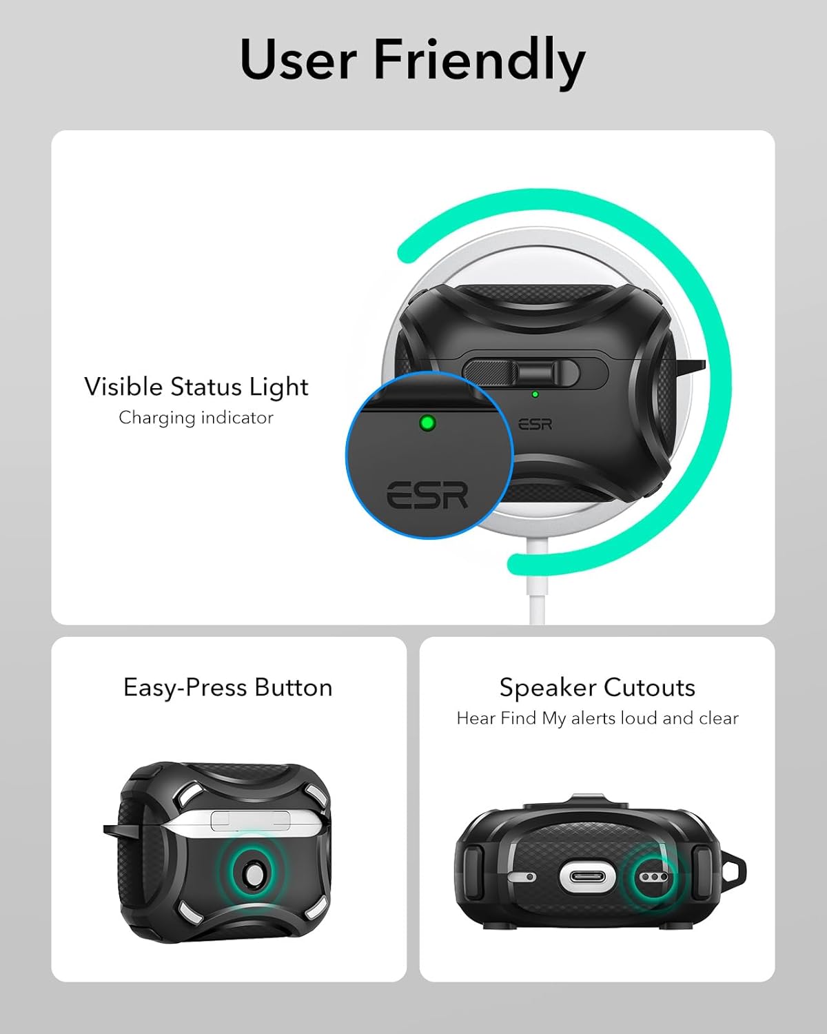 ESR for AirPods Pro 2 Case (2023/2022/2019, 2nd/1st Gen), Compatible with AirPods Pro 2nd Generation (USB-C/Lightning Cable), Effortless MagSafe, Drop-Proof Lock, Easy Open, Cyber Series, Black