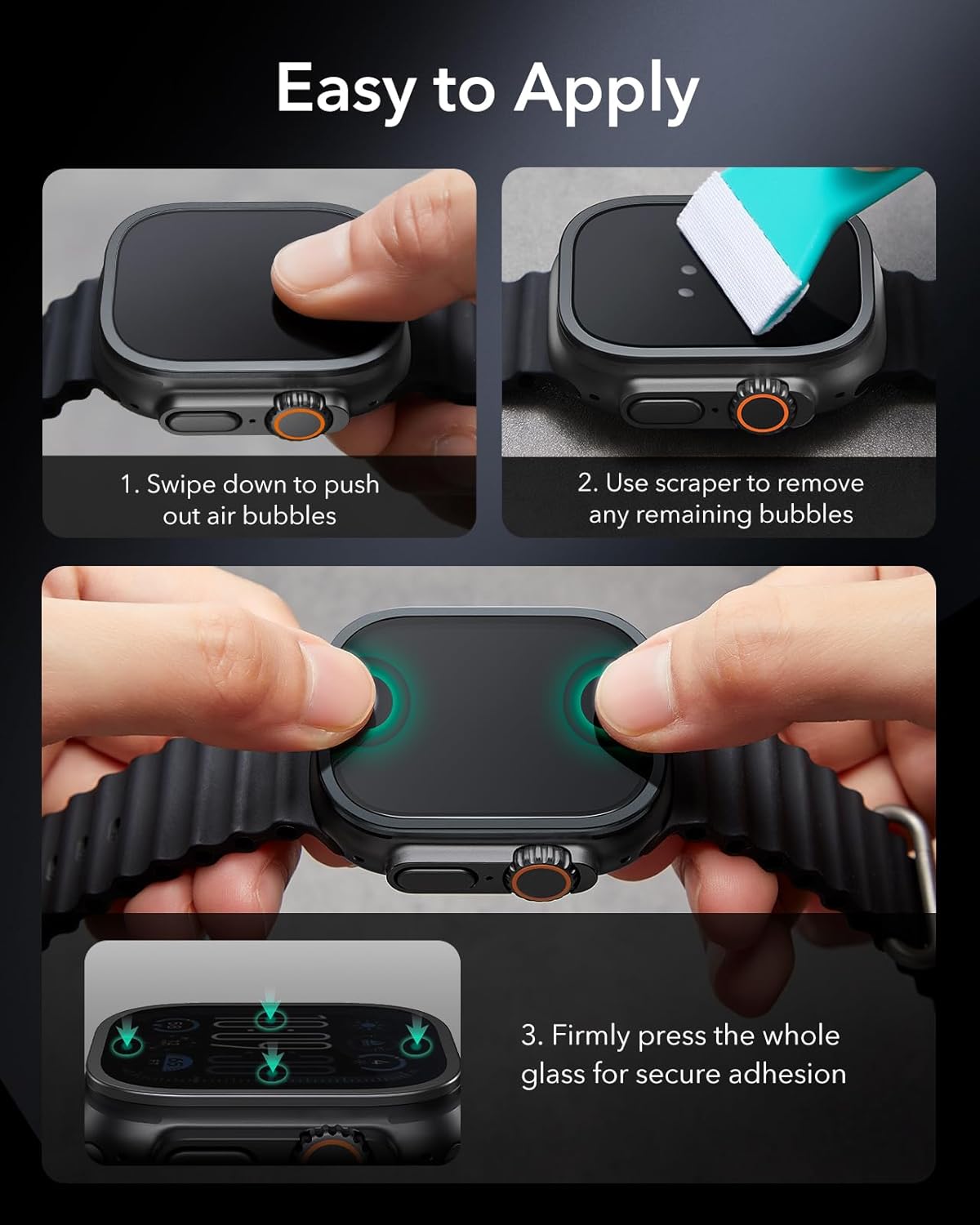 ESR Armorite Screen Protector for Apple Watch Ultra 3 2025 /Ultra 2 /Ultra (49 mm), Military Grade Protection, Tempered Glass Film with Aluminum Alloy Frame, Anti-Scratch, 2 Pack, Black