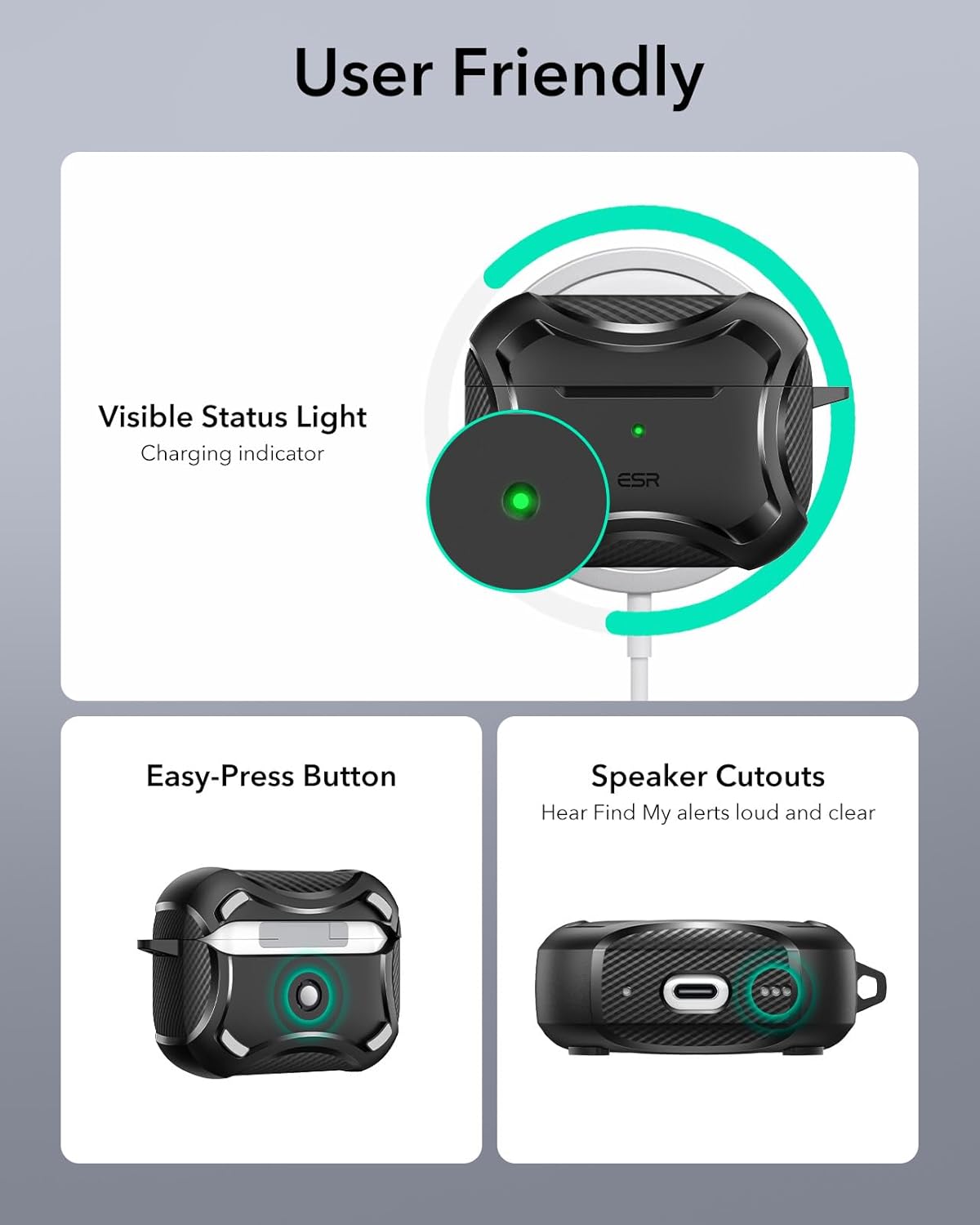 ESR for AirPods Pro 2 Case, Compatible with Airpods Pro Case 2nd / 1st Generation (2023/2022/2019), Compatible with MagSafe, Powerful Drop Protection, Magnetic Lid, Black