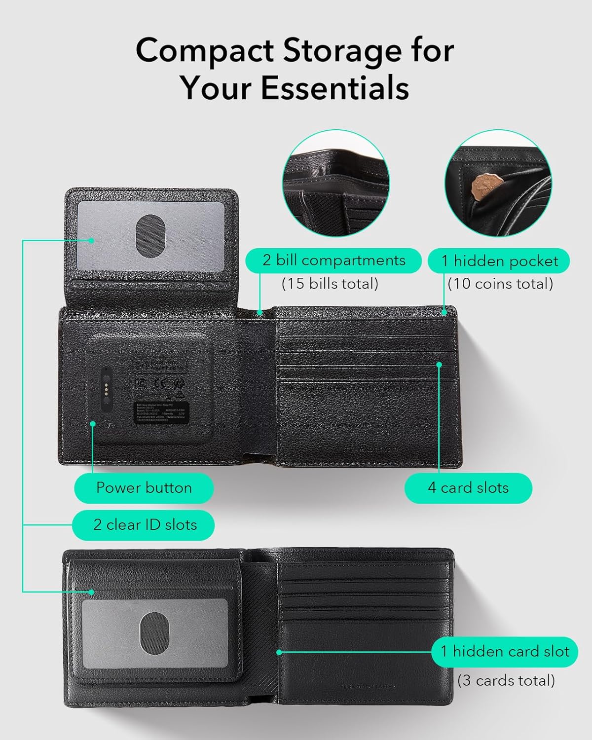 ESR Geo Wallet with Find My, RFID Blocking, Wallet for Men, Wallet Tracker(iOS 14.5 Above Only), Holds 9 Cards and 15 Bills, Replacement for AirTag Wallet, Slim Bifold Card Holder, Twillingt Black